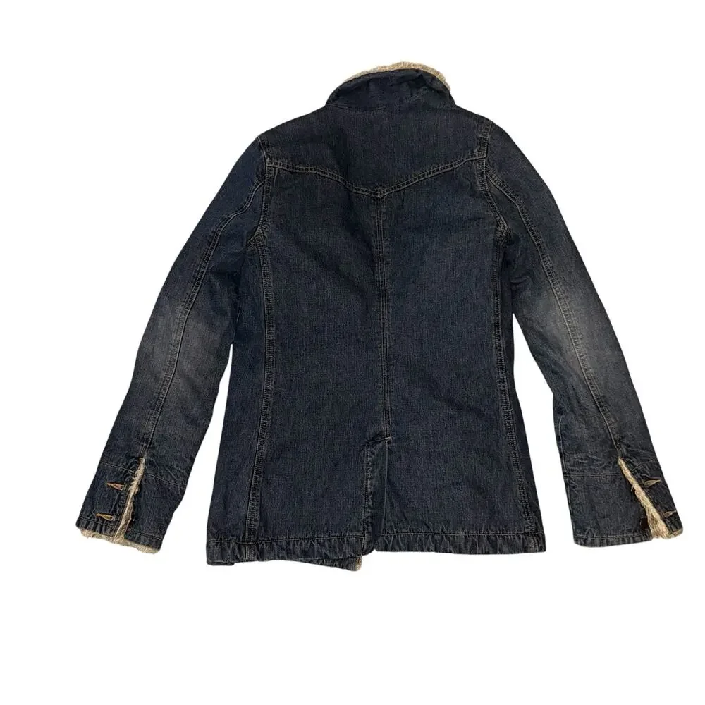 Abercrombie & Fitch Women's Blue Denim Sherpa Jacket Button Front Size L